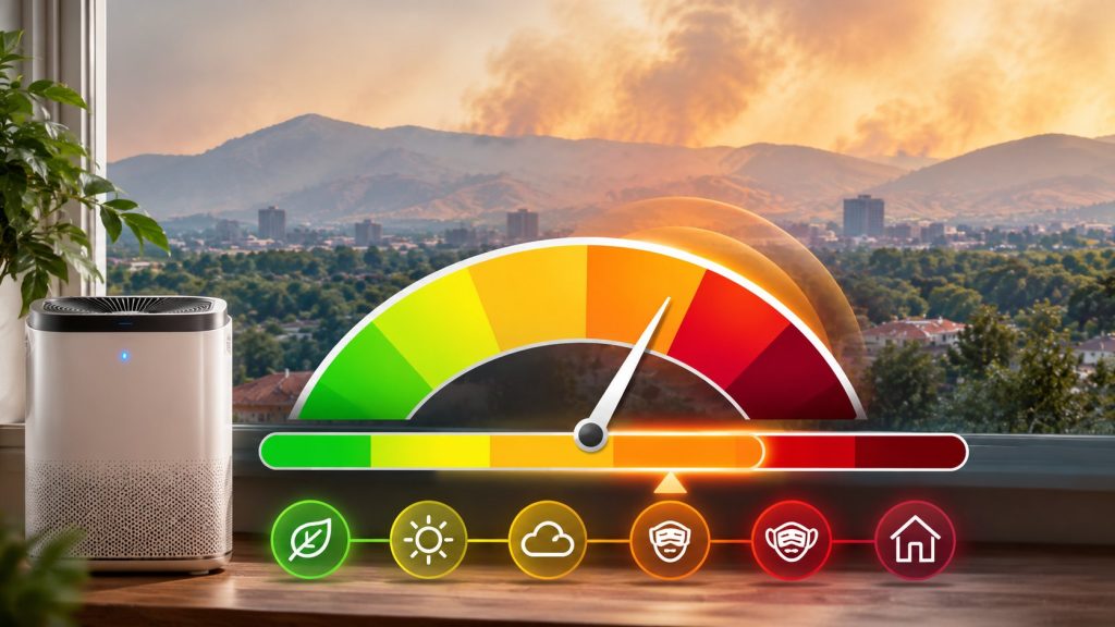 Air Quality Index scale showing when Treasure Valley homeowners should filter indoor air.